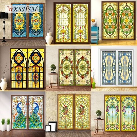 Custom Size No Glue Electrostatic Drop-Shipping Church Stained Frosted Glass Windows and Doors Wardrobe Furniture Glass Stickers ► Photo 1/4
