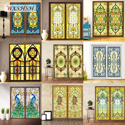 Custom Size No Glue Electrostatic Drop-Shipping Church Stained Frosted Glass Windows and Doors Wardrobe Furniture Glass Stickers ► Photo 1/4