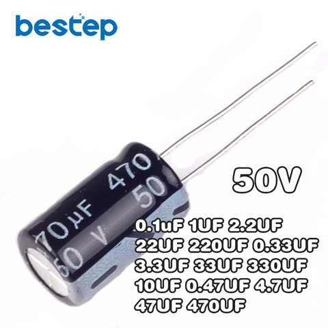 50PCS 50V aluminum electrolytic capacitor 50V 0.1uF 1UF 2.2UF 22UF 220UF 0.33UF 3.3UF 33UF 330UF 10UF 0.47UF 4.7UF 47UF 470UF ► Photo 1/3