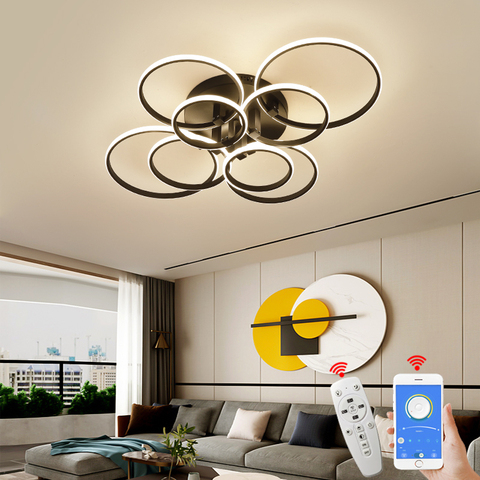 NEO Gleam 8/6/4 Circle Rings Modern Chandelier led for living Room bedroom study room matte black/white Color Chandelier Fixture ► Photo 1/6