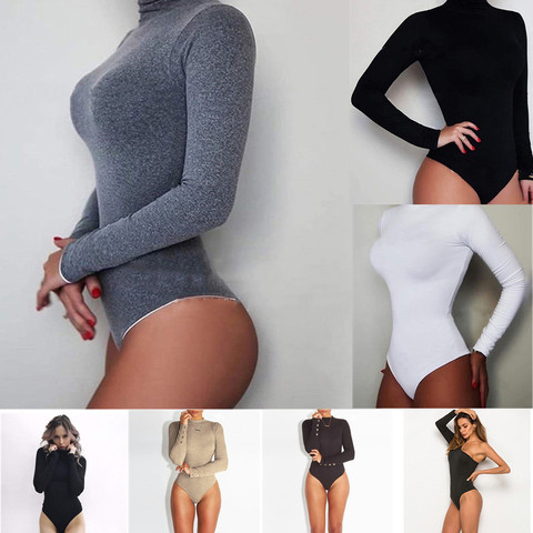 GAOKE Sexy Solid Turtleneck Body Femme Long Sleeve Tops Autumn Winter Elegant Slim Bodycon Black White Bodysuit Womens ► Photo 1/6