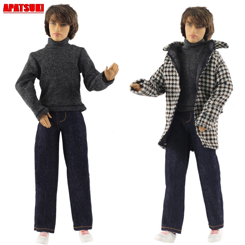 Turtleneck Sweater Tops Long Denim Jeans Pants Coat Doll Clothes for Ken Doll