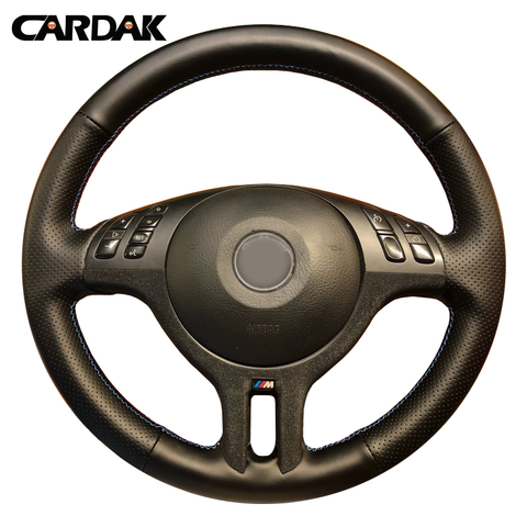 CARDAK Hand-Stitched Black Artificial Leather Car Steering Wheel Cover for BMW E46 325i X5 E53 E39 ► Photo 1/6
