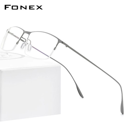 FONEX Titanium Alloy Glasses Frame Men Square Myopia Prescription Eyeglasses Frames Half Rim Optical Male Korean Eyewear 8101 ► Photo 1/6