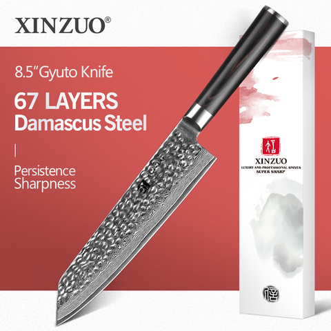 XINZUO Chef Knife 8 Inch Damascus Steel Kitchen Knife, High Carbon Steel  Professional Cooking Knife Slicing Sharp Gyuto Knife with Pakkawood Handle