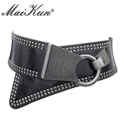 Christmas 2022 Maikun Fashion Punk Rocker Wide Belts for Women Elastic Wide European Style Women Belts Metal Round Buckle ► Photo 1/6