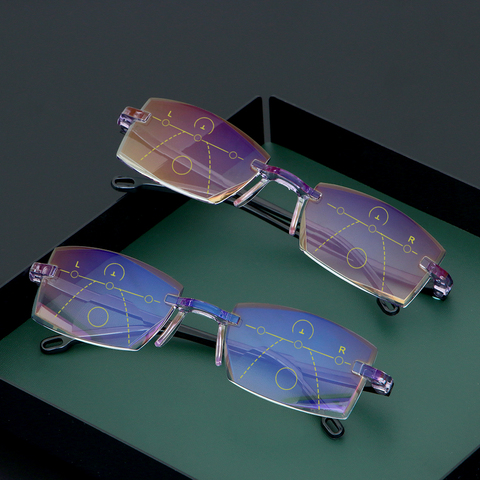 Ultralight Rimless Reading Glasses Progressive Multifocal Presbyopia Eyeglasses Blue Light Blocking Computer Goggles +1.0~+4.0 ► Photo 1/6