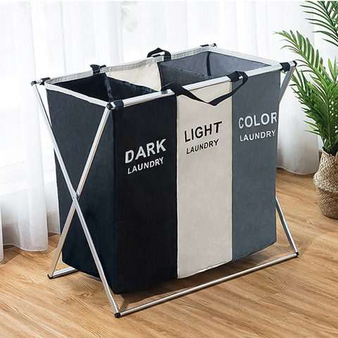 X-shape Foldable Dirty Laundry Basket Organizer Printed Collapsible Three Grid Home Laundry Hamper Sorter Laundry Basket Large ► Photo 1/6