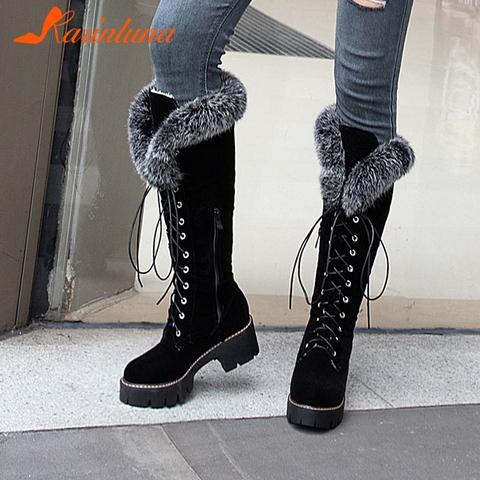 Karinluna dropship 2022 large size 43 winter warm fur Shoes woman outdoor snow boots Women shoelaces knee high Boots female shoe ► Photo 1/6