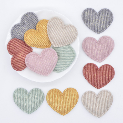 50Pcs/lot 35*30mm Padded Glitter Cloth Heart Appliques for DIY Hat Clothes Leggings Sewing Supplies Headwear Decor Patches L73 ► Photo 1/4