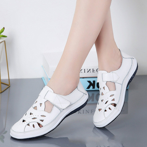 Women's Sandals 2022 Summer Genuine Leather Handmade Ladies Shoe Leather Sandals Women Flats Beach shoes Retro Mother Shoes ► Photo 1/6