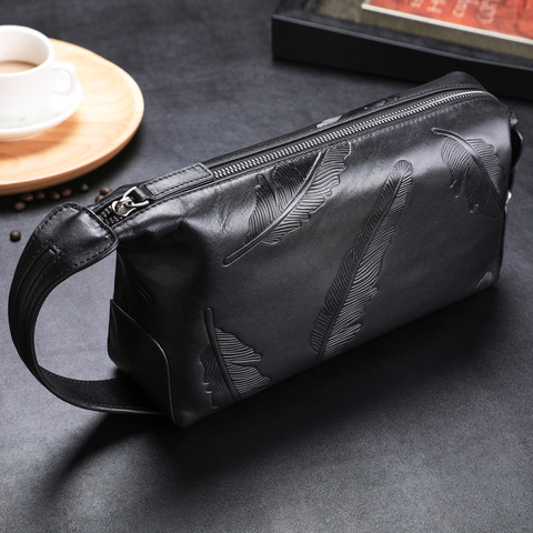 Wmnuo Handbags Men Leaves Genuine Leather Clutch Wallet For Men Cow Leather Fashion Male Bag Designer Ipad Phone Bag Card Holder ► Photo 1/4
