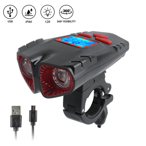 BORUiT Waterproof LED Bicycle Light Rechargeable Cycle Front Headlight 120LM Cycling FlashLight with Horn Speed Meter LCD Screen ► Photo 1/6