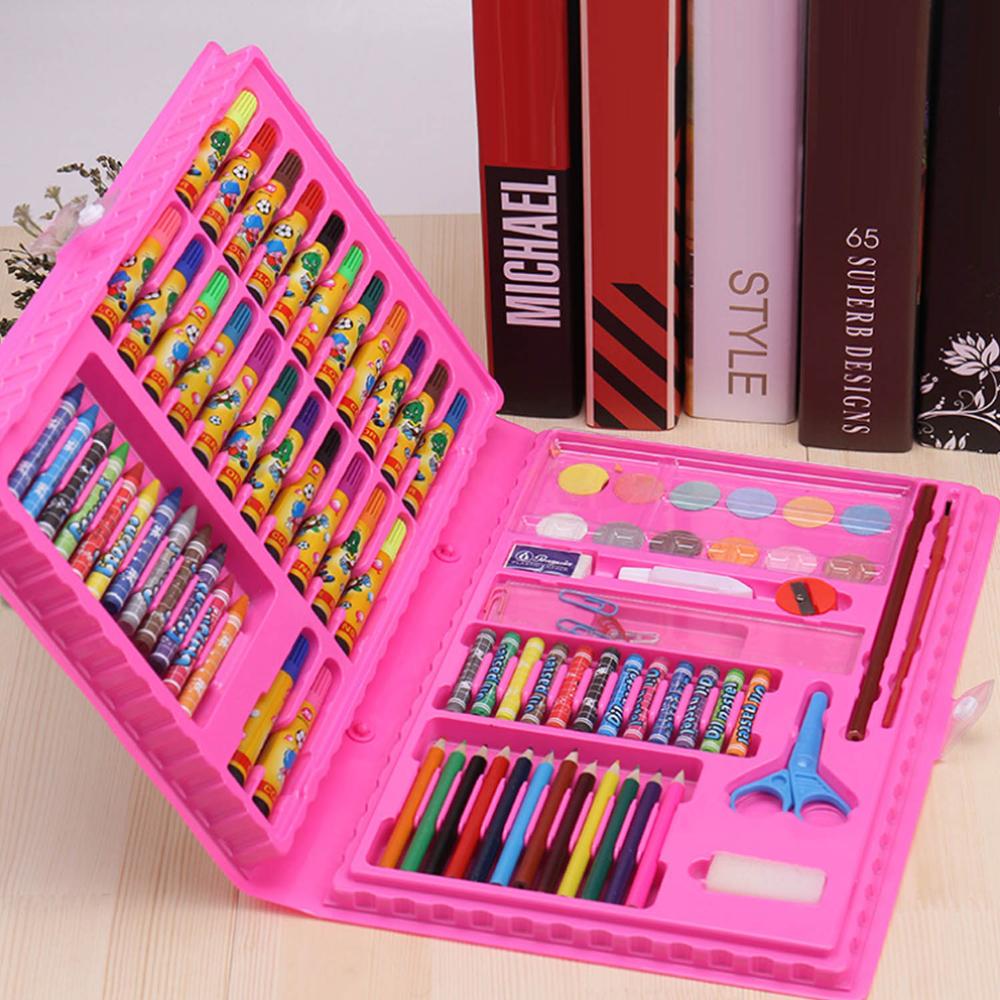 86/150Pcs/Set Drawing Tool Kit with Box Painting Brush Art Marker Water  Color Pen Crayon Kids Gift Pink 86pcs 