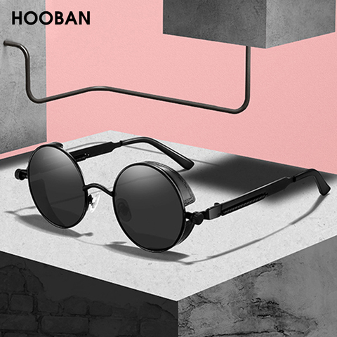 HOOBAN Classic Steampunk Sunglasses Men Women Retro Gothic Round Male's Glasses Fashion Metal Driving Goggle UV400 ► Photo 1/6