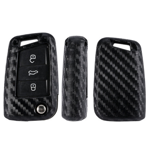 Silicone Carbon Fiber Key Case Cover For VW Polo Golf 7 Tiguan For Skoda Octavia Kodiaq Karoq For SEAT Ateca Leon Ibiza 2015 ► Photo 1/6