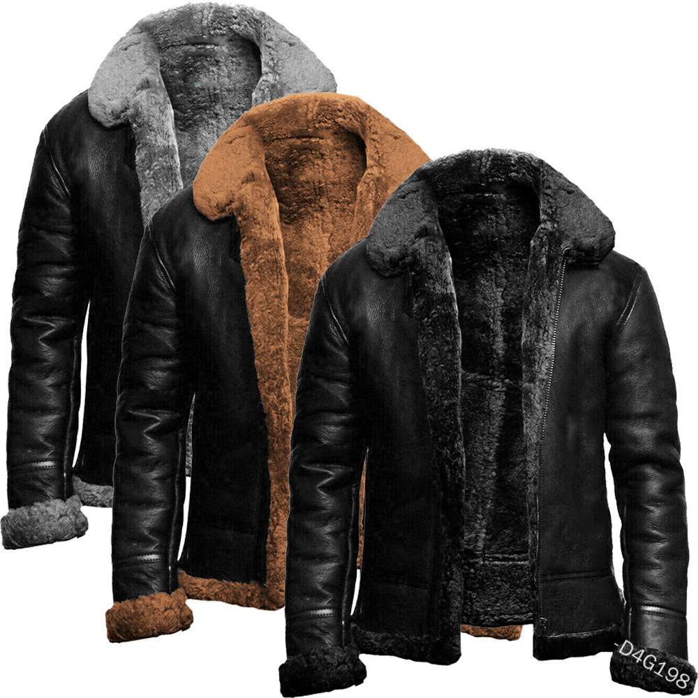 Mens Parka Coat Thick Pu Faux Leather Winter Coats Jacket 