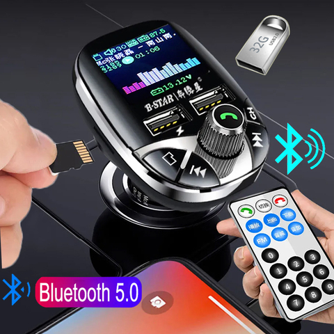 JINSERTA Remote Control Bluetooth FM Transmitter Modulator Color Screen Hands-free MP3 Player Dual USB Charger Folder switch ► Photo 1/6