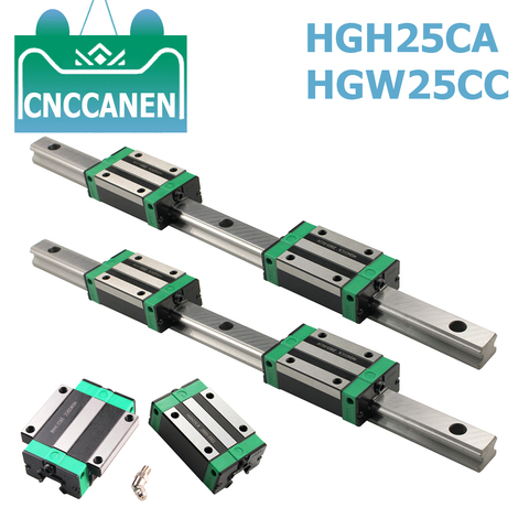 2PC HGR25 HGH25 Square Linear Guide Rail 100-1100mm +4PCS Slide Block Carriage HGH25CA /Flang HGW25CC CNC Parts Router Engraving ► Photo 1/6
