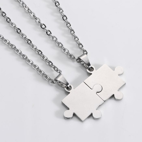 New Fashion Stainless Steel Couple Pendant Necklace 1 Pair Lover Paired Puzzle Necklaces for Friendship Lover Jewelry Gifts ► Photo 1/6