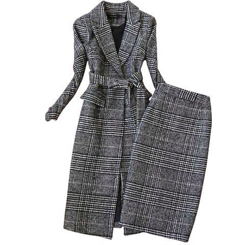 High quality winter women's suits skirt set 2022 new temperament slim wool long ladies coat jacket Slim skirt two-piece ► Photo 1/6