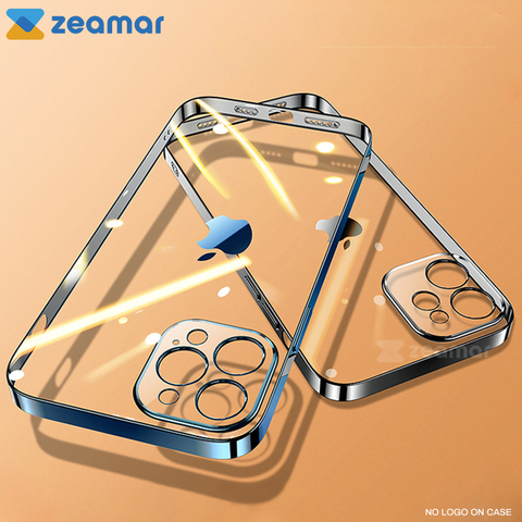 Luxury Square Frame Plating TPU Transparent Case for iPhone 12 11 Pro Max Mini iPhone X XR XS 7 8 Plus SE 2022 Soft Clear Cover ► Photo 1/1