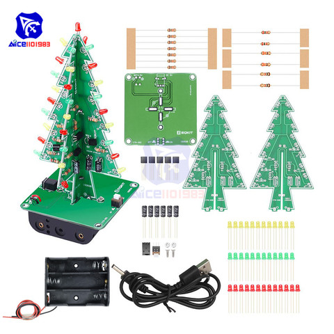 diymore DIY 3D Christmas Tree Soldering Practice Electronic Science Assemble Kit 3 Color/7 Color Flashing LED PCB ► Photo 1/6