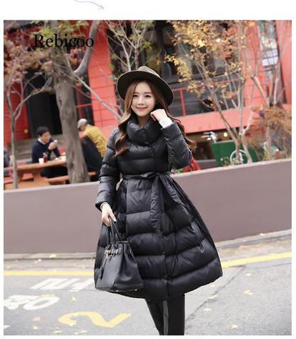 winter fashion women Coats medium-long cotton-padded jacket Thick lacing waist Large Hem Parka Overcoat ► Photo 1/6