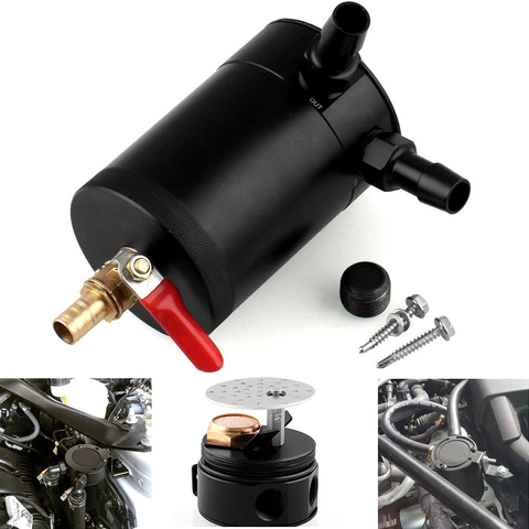 2 Port Oil Catch Can Tank Fuel Tank Racing Baffled With Drain Valve Air Oil Separator Universal Black Anodized ► Photo 1/6