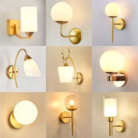Decorative Led Wall Lamp Iron Night Reading Beside Lamp Home Stairs Vintage Loft Sconce Wall Lights Glass Ball Gold Black E27 ► Photo 1/6