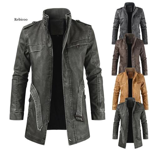 Men Coat Autumn Winter New Arrival Stand Collar Men's Mid-Length Leather Jacket ► Photo 1/1