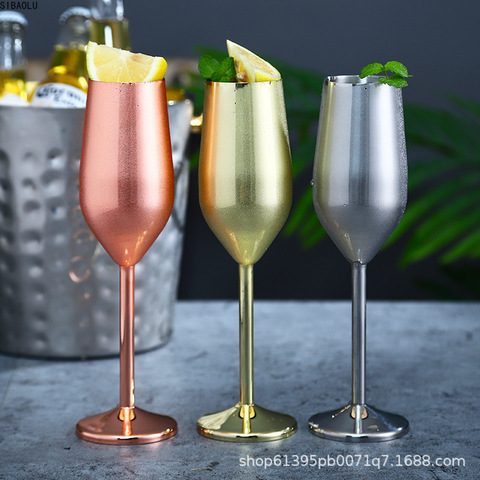 Stainless Steel Champagne Cup Wine Glass Cocktail Glass Creative Metal Wine Glass Bar Restaurant Goblet Rose Gold ► Photo 1/6