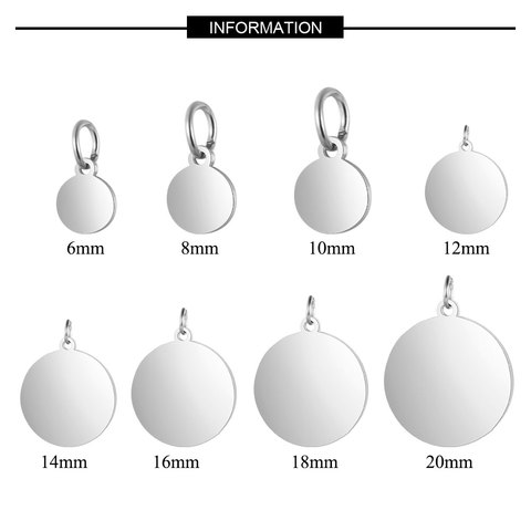 5pcs/lot 100% Stainless Steel Mirror Polished 8-20mm Disc Round Tag Charm Pendant for Bracelet Necklace DIY Jewelry Charm ► Photo 1/6