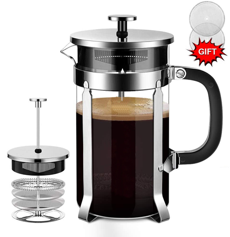 Upgraded French Press Coffee Maker,4 Lever Filtration System & Heat Resistant Glass Transparent Manual Coffee Tea Pot Wholesale ► Photo 1/6