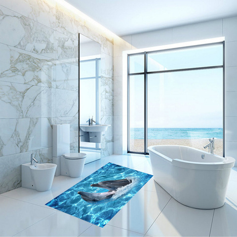 3D Sea Floor Stickers Dolphin Wall Stickers Removable Beach Wallpapers Home Decor Creative Sea Animals on Floor Waterproof ► Photo 1/6