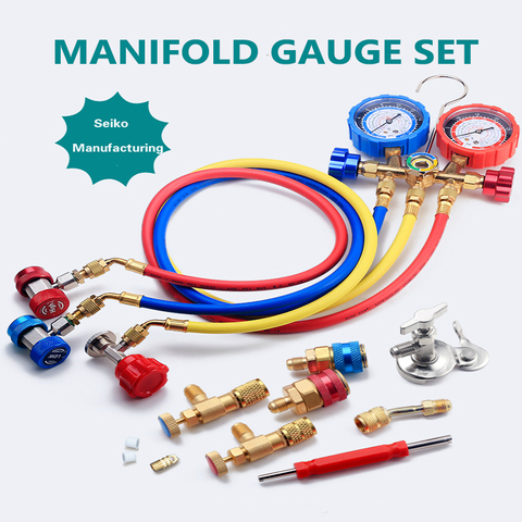 HONGSEN HS-536C Refrigerant Manifold Gauge Air Conditioning Tools with Hose  Hook for R12 R22 R404A R134A Set ► Photo 1/6