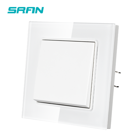 SRAN EU light switch 1gang 1way 16A 250V Crystal tempered glass panel white 82mm * 82mm wall switch eu F610-11W ► Photo 1/6