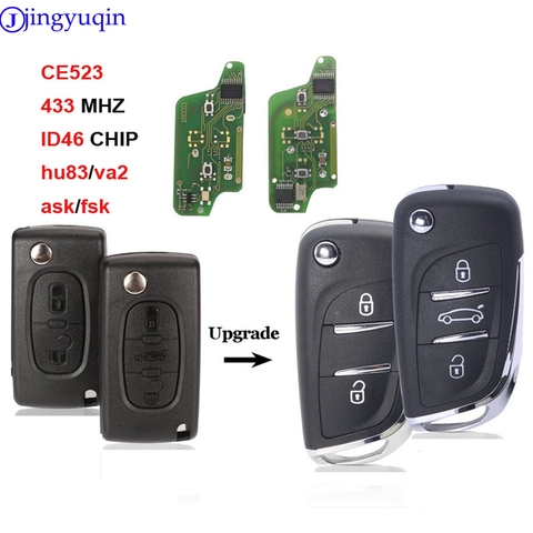 jingyuqin ASK/FSK 433MHz ID46 Chip CE0523 Modified Flip Remote Key Fob for Peugeot 307 407 607 HU83/ VA2 Blade 2 3 Button Key ► Photo 1/4