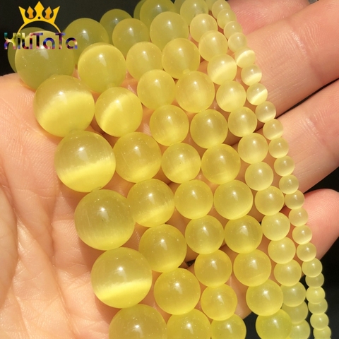 Yellow Cat Eye Stone Round Beads Natural Opal Round Loose Spacer Beads For Jewelry Making DIY Bracelet 15''Inches 4 6 8 10 12mm ► Photo 1/6