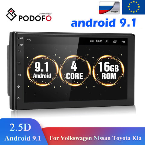 Podofo Android 9.1 2 Din Car radio Multimedia GPS Player 2DIN 2.5D Universal For Volkswagen Nissan Hyundai Kia toyota LADA Ford ► Photo 1/6