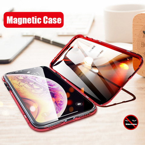 Privacy Tempered Glass Magnetic Case For iphone SE 11 Pro MAX X XS XR 8 7 6 6s plus Anti Peep Magnet Metal 360° Protection Cover ► Photo 1/6