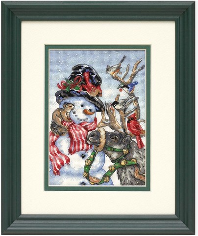 MM Top Quality Lovely Counted Cross Stitch Kit Snowman and Reindeer Birds Winter Snow dim 08824 ► Photo 1/6