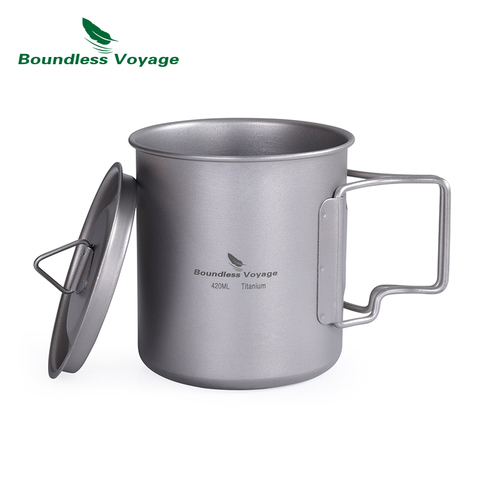 Boundless Voyage 420 ml Titanium Tea Cup Water Cup Milk Coffee Mug Folding-handle Tableware with Lid for Camping Outdoor Picnic ► Photo 1/6