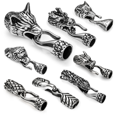 Men Stainless Steel Snake Wolf Head Bracelet Clasps Hooks Hole 8mm 6mm Leather Cord End Caps Cord Connector for Jewelry Findings ► Photo 1/6