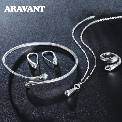 Aravant 925 Sterling Silver Fashion Small Water Drop Necklace Chain Bracelet Earrings Rings Sets Wedding Jewelry Set For Women ► Photo 1/5