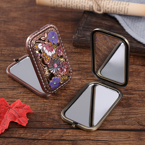 2-face Folded Pocket Mirror Vintage Hollow-out Carving Rhinestone Mirror with Gift Box Portable Makeup Mirror ► Photo 1/6