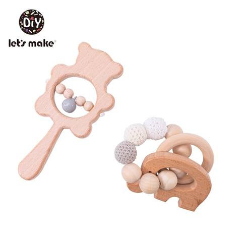 Let's Make Baby Toys Teether Wooden Rattles Bracelet Pacifier Chain Rodent Beading Beech Musical Newborn Bear 2pcs/set Bed Bell ► Photo 1/6