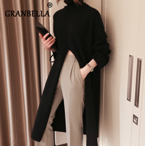 2022 Winter Turtleneck New Stylis Long spring Dress Sweater Side split Long Sleeve Casual Female Pullover Sweaters ► Photo 1/5