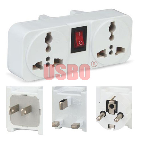 White Portable 250V 6A travel adaptor plug European British American 2 Ways extension socket power converter plug with switch ► Photo 1/6