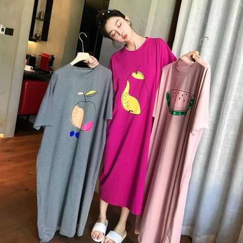 Oversized Summer Loose Women Cartoon Sleepwear Leisure Short Sleeve Thin Nightgowns Printing Fruits Big Size Nightdress ► Photo 1/6